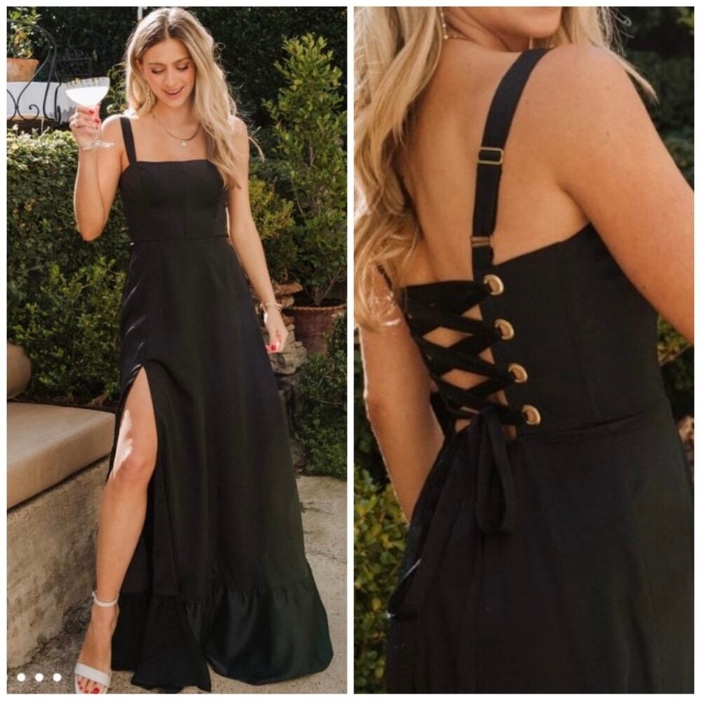 show me your mumu clarissa corset maxi dress black luxe satin women large
